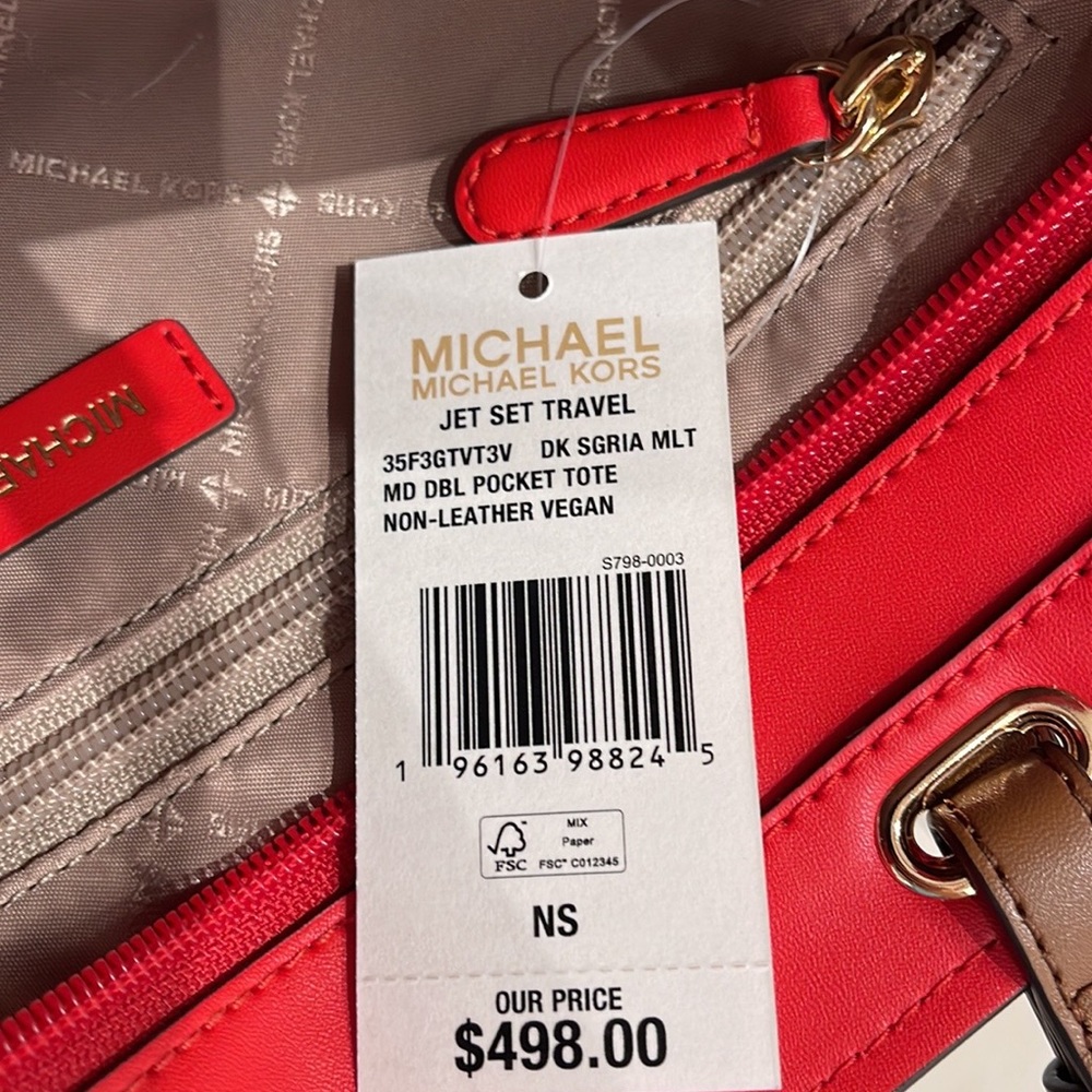 MICHAEL KORS JET SET TRAVEL MEDIUM DOUBLE POCKET TOTE NON-LEATHER VEGAN 
NWT - Picture 13 of 16